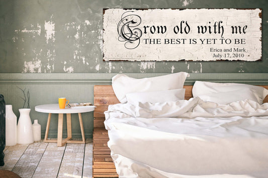 GROW OLD WITH Me Wedding Sign For Couple Personalized Custom Vintage Canvas Anniversary Gift