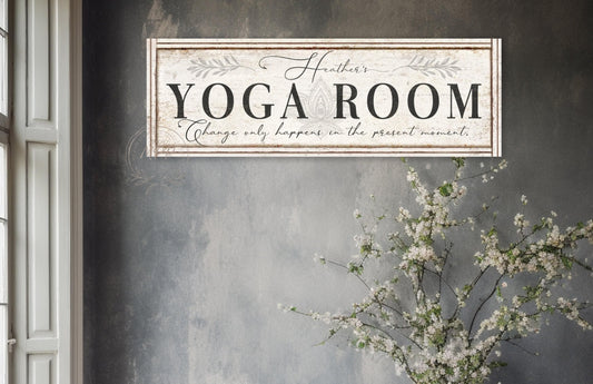 Personalized Name Sign, Yoga Studio Room Decor, Vintage Farmhouse Canvas or Metal Signs