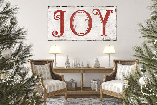 Vintage Christmas Sign JOY FARMHOUSE Modern Rustic Canvas Wall Art Hanging Print Xmas Holiday Decor