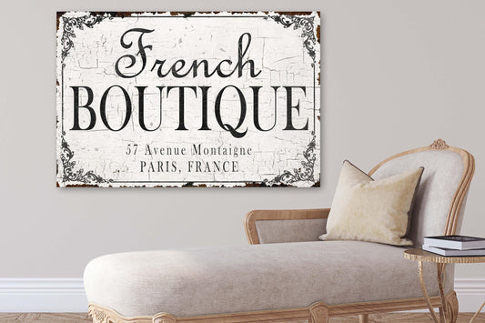 Dressing Room Decor Vintage FRENCH BOUTIQUE Sign Paris Inspired Large Canvas Wall Art