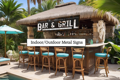 Bar & Grill Family Name Custom Outdoor Personalized Sign For Backyard Patio Deck Pool