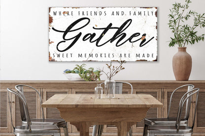 GATHER Memories Are Made Modern Vintage Farmhouse Sign Wall Large Rustic Kitchen Dining Room Print