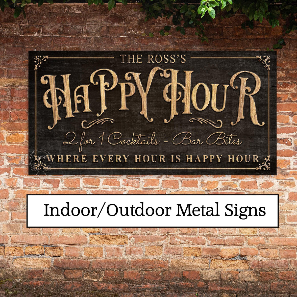 METAL Patio Happy Hour Custom Personalized Bar and Grill Outdoor Vintage Family Name Sign