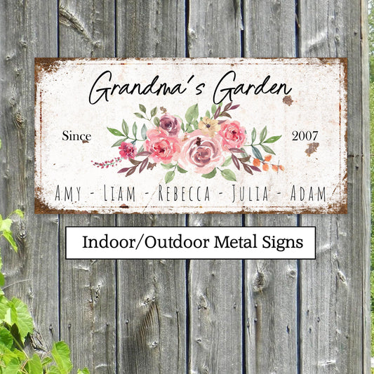 Grandma's Garden Metal or Canvas Sign, Custom Cottagecore Outdoor Decor