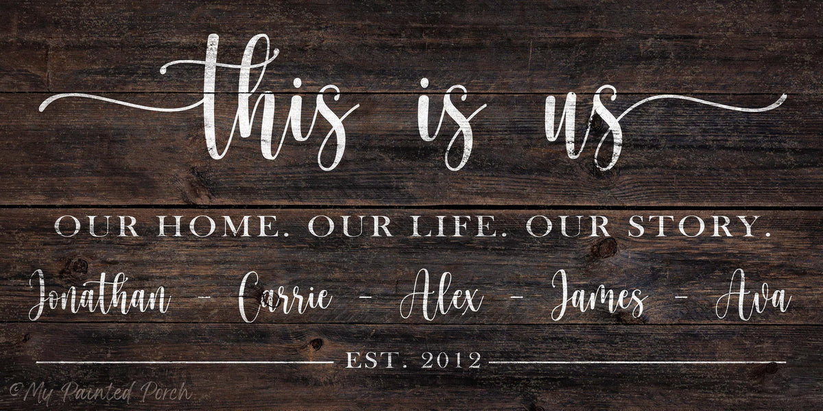 This Is Us Family Name Sign | Vintage Wood Look Canvas | Farmhouse Wall Art