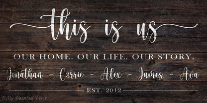 This Is Us Family Name Sign | Vintage Wood Look Canvas | Farmhouse Wall Art