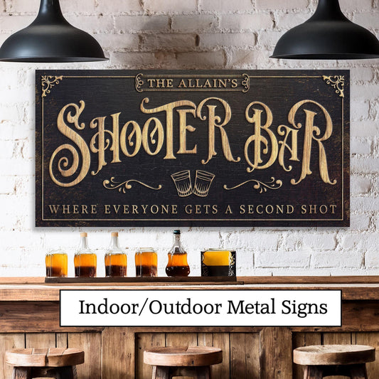 SHOOTER BAR Metal Sign Indoor Outdoor Custom Personalized Vintage Basement Name Signs