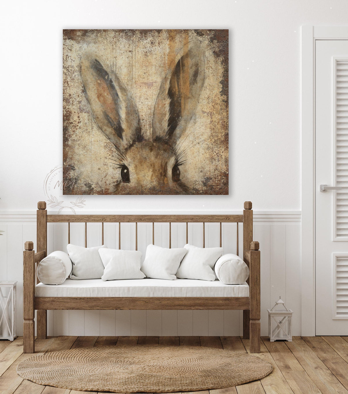 EASTER Wall Art Print Vintage BUNNY Ears Sign Square Modern Farmhouse Large Rustic Canvas Decor
