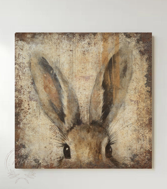 EASTER Wall Art Print Vintage BUNNY Ears Sign Square Modern Farmhouse Large Rustic Canvas Decor