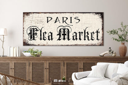 FLEA MARKET Sign Paris French Country Inspired Decor Large Rustic Distressed Canvas Print