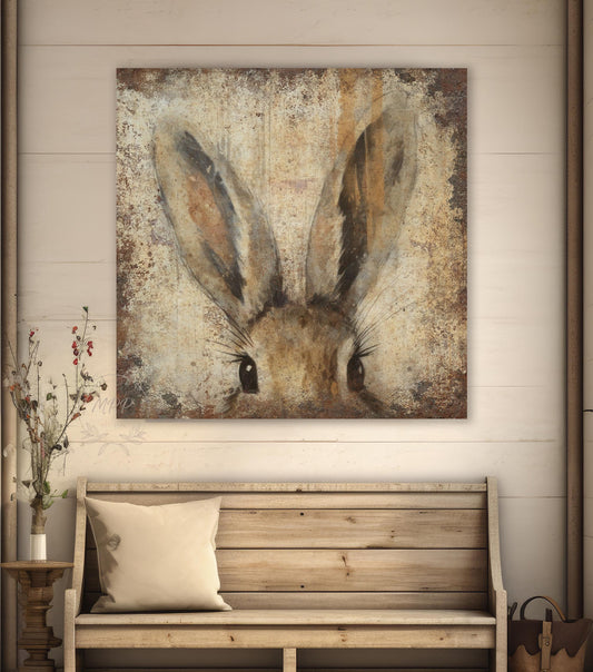 EASTER Wall Art Print Vintage BUNNY Ears Sign Square Modern Farmhouse Large Rustic Canvas Decor