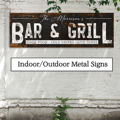 Bar & Grill Family Name Custom Outdoor Personalized Sign For Backyard Patio Deck Pool