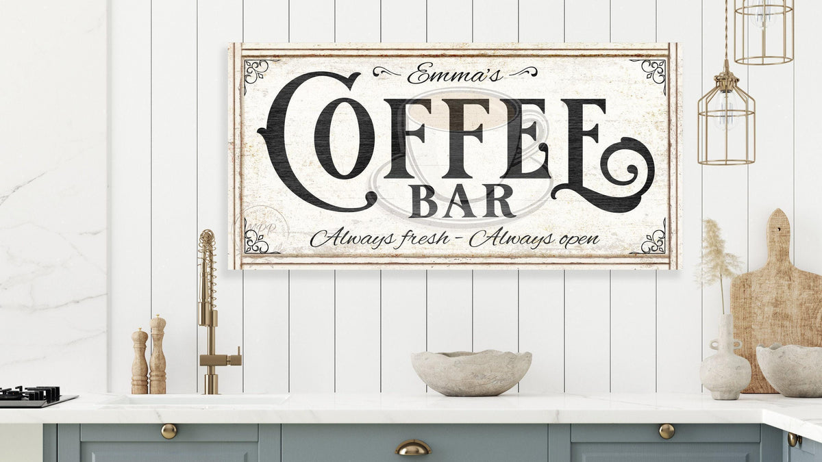 Vintage Coffee Bar Sign: Modern Farmhouse Kitchen Wall Art
