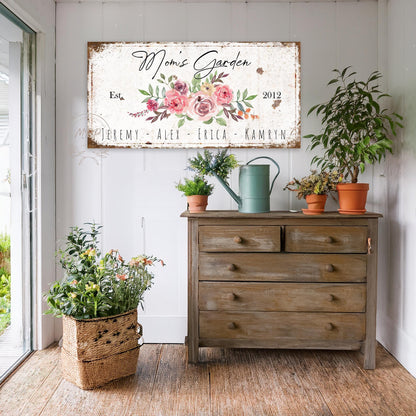 MOM Mothers Day Gift For Her Vintage Kids Names Garden Canvas Wall Art Cottage Decor