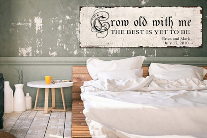 GROW OLD WITH Me Wedding Sign For Couple Personalized Custom Vintage Canvas Anniversary Gift