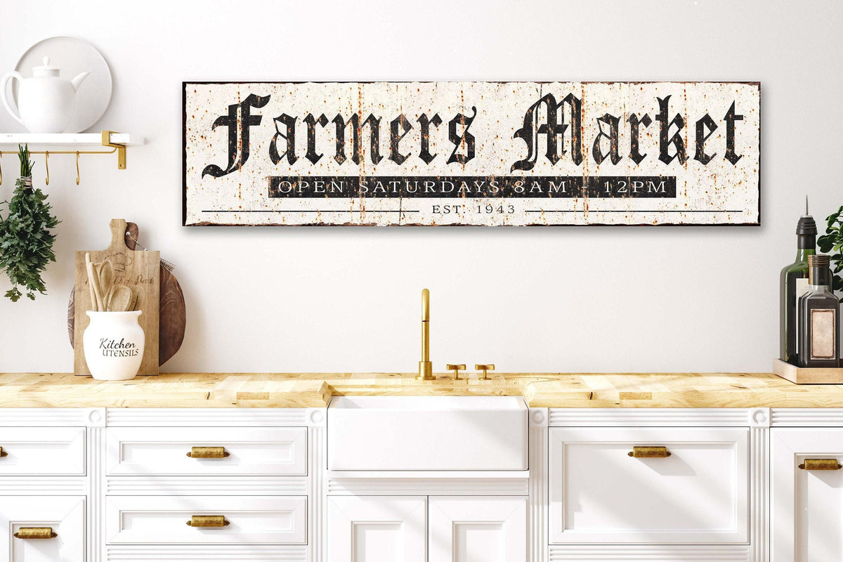 Farmers Market Sign Large Rustic Vintage Modern Farmhouse Kitchen Dining Room Wall Art Hanging