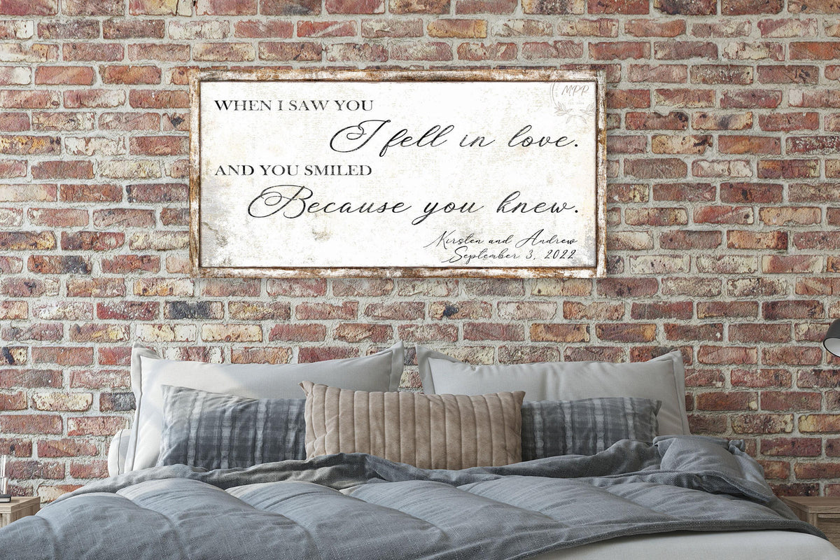 When I Saw You Sign Vintage Modern Farmhouse Romantic Wall Art Large Bedroom Canvas Print