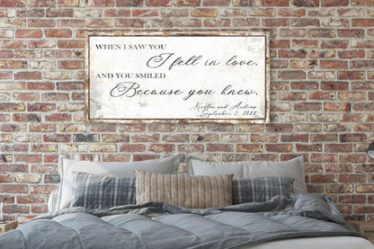 When I Saw You Sign Vintage Modern Farmhouse Romantic Wall Art Large Bedroom Canvas Print