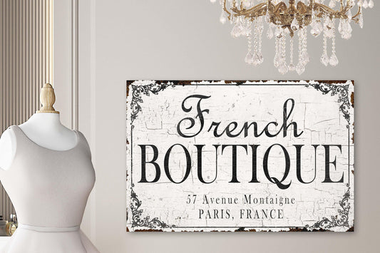 Dressing Room Decor Vintage FRENCH BOUTIQUE Sign Paris Inspired Large Canvas Wall Art