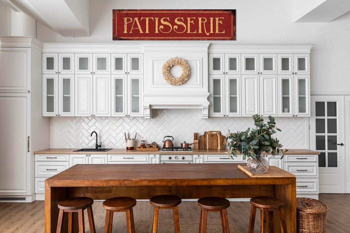 Vintage Pastry Shop Sign Paris French Inspired PATISSERIE Country RED Rustic Kitchen Wall Art Print