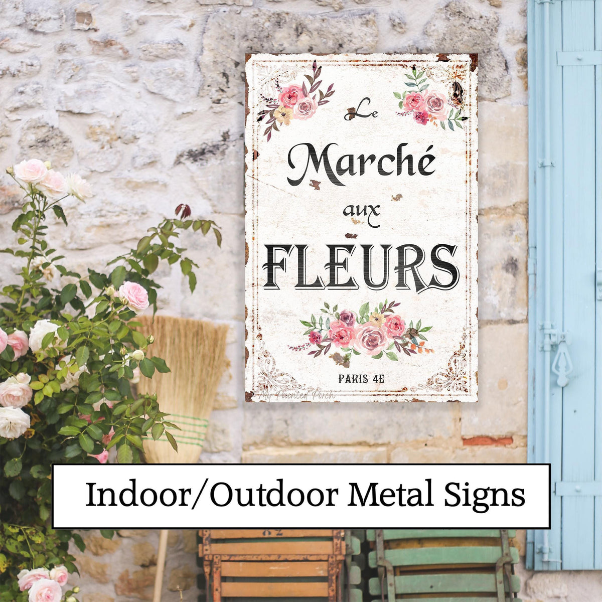 French Flower Market Garden Sign, Le Marché aux Fleurs, Metal Wall Art, Farmhouse Decor