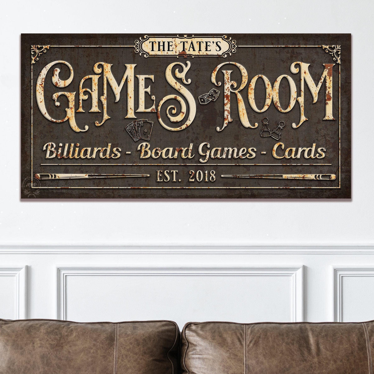 GAMES ROOM Sign PERSONALIZED Vintage Large Rustic Custom Canvas Farmhouse Basement Wall Art