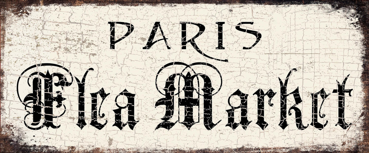 FLEA MARKET Sign Paris French Country Inspired Decor Large Rustic Distressed Canvas Print