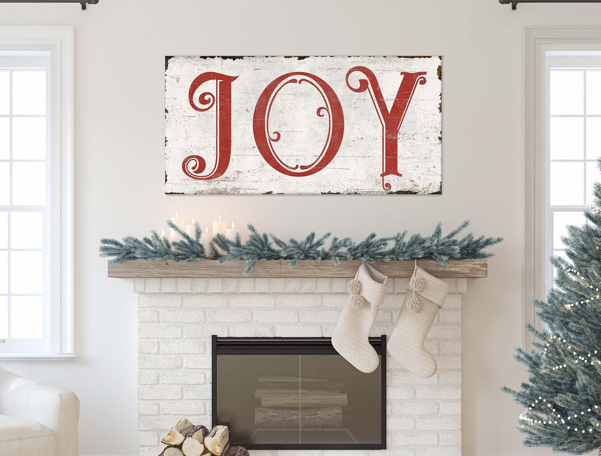 Vintage Christmas Sign JOY FARMHOUSE Modern Rustic Canvas Wall Art Hanging Print Xmas Holiday Decor