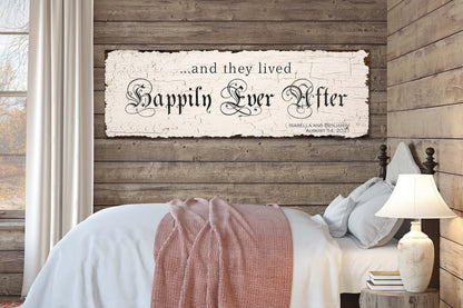 Wedding Couple HAPPILY EVER AFTER Personalized Sign Anniversary Custom Rustic Bedroom Wall Art