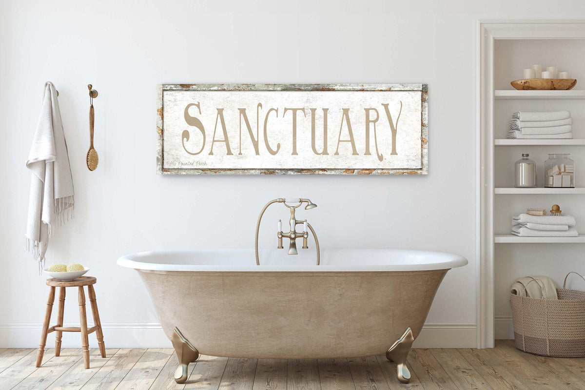 Vintage SANCTUARY Sign Bathroom Farmhouse Wall Art Print Reading Corner Gift For Her