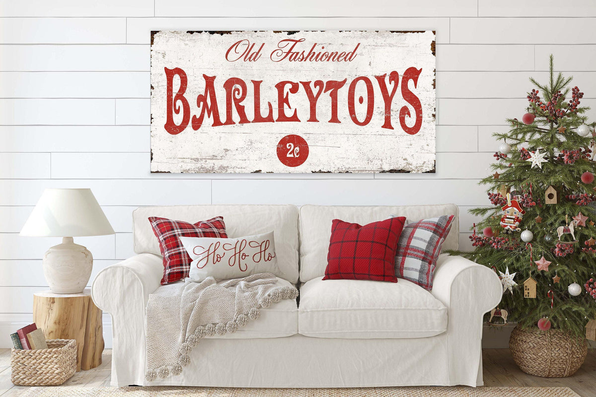 Vintage CHRISTMAS BARLEY TOY Candy Sign Old Fashioned Antique Farmhouse Wall Art Print