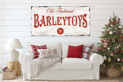Vintage CHRISTMAS BARLEY TOY Candy Sign Old Fashioned Antique Farmhouse Wall Art Print