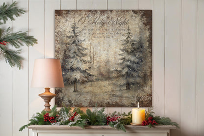 VINTAGE CHRISTMAS Wall Print Pine Forest Square Distressed Christmas Canvas Sign Modern Farmhouse Decor Large Canvas Rustic Wall Art Metal