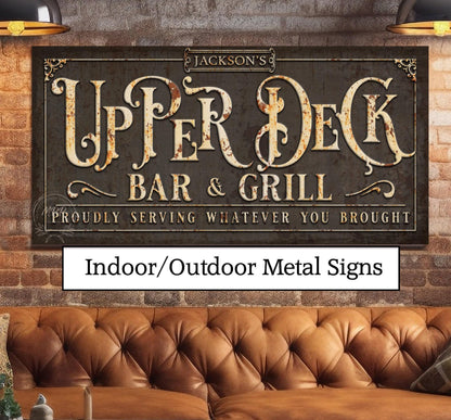 Personalized Patio Metal Sign Upper Deck - Vintage Backyard Wall Art Decor