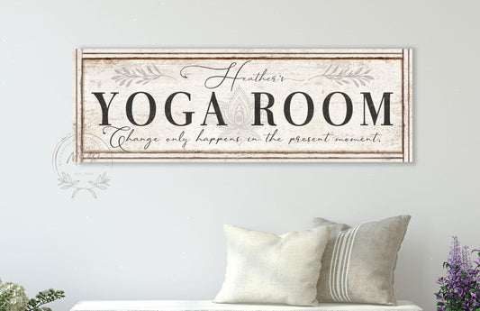 Personalized Name Sign, Yoga Studio Room Decor, Vintage Farmhouse Canvas or Metal Signs