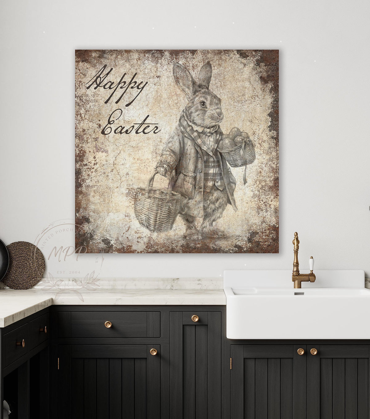 EASTER Bunny Sign Vintage Inspired Wall Art Print Large Rustic Square Canvas Modern Farmhouse