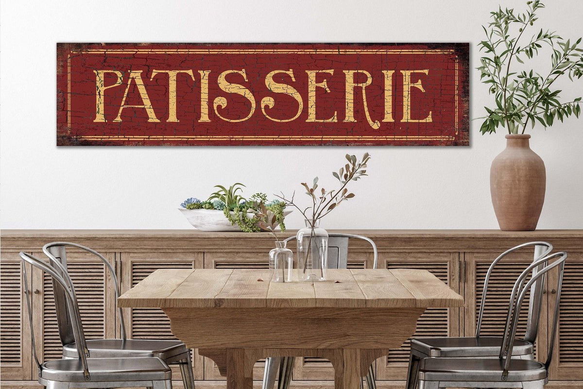 Vintage Pastry Shop Sign Paris French Inspired PATISSERIE Country RED Rustic Kitchen Wall Art Print