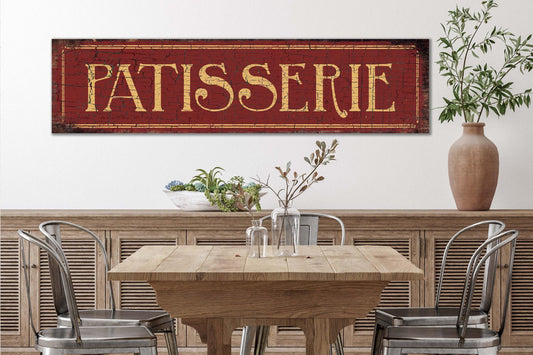 Vintage Pastry Shop Sign Paris French Inspired PATISSERIE Country RED Rustic Kitchen Wall Art Print