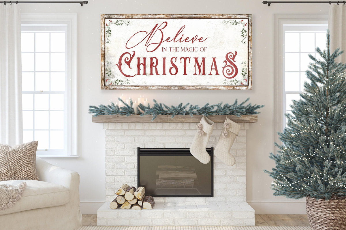 BELIEVE IN THE Magic of Christmas Vintage Sign Large Canvas Rustic Wall Decor