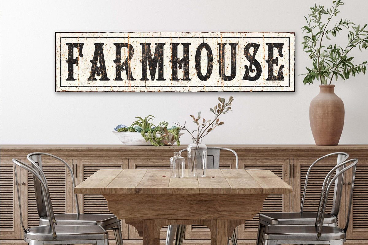 Vintage FARMHOUSE Sign Large Modern Rustic Canvas Decor Kitchen Dining Room Entry Wall Art
