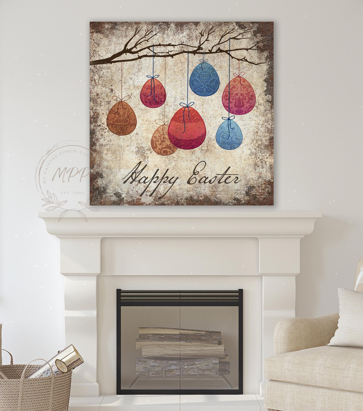 VINTAGE EASTER Sign Wall Art Print Square Modern Farmhouse Large Rustic Canvas Decor