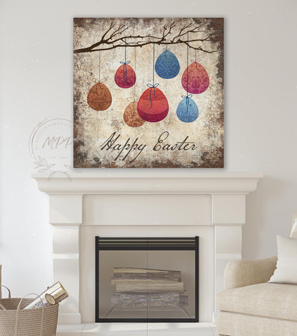 VINTAGE EASTER Sign Wall Art Print Square Modern Farmhouse Large Rustic Canvas Decor