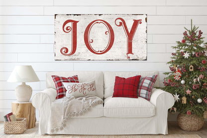 Vintage Christmas Sign JOY FARMHOUSE Modern Rustic Canvas Wall Art Hanging Print Xmas Holiday Decor