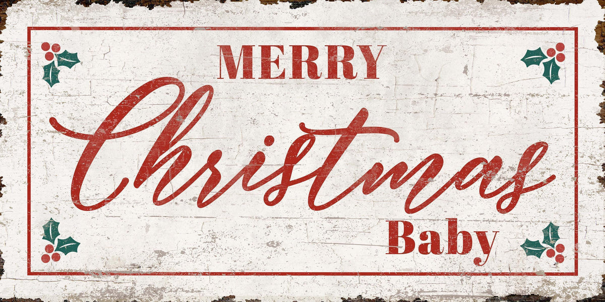 Vintage MERRY CHRISTMAS BABY Sign Large Modern Farmhouse Rustic Wall Art
