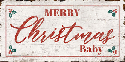 Vintage MERRY CHRISTMAS BABY Sign Large Modern Farmhouse Rustic Wall Art