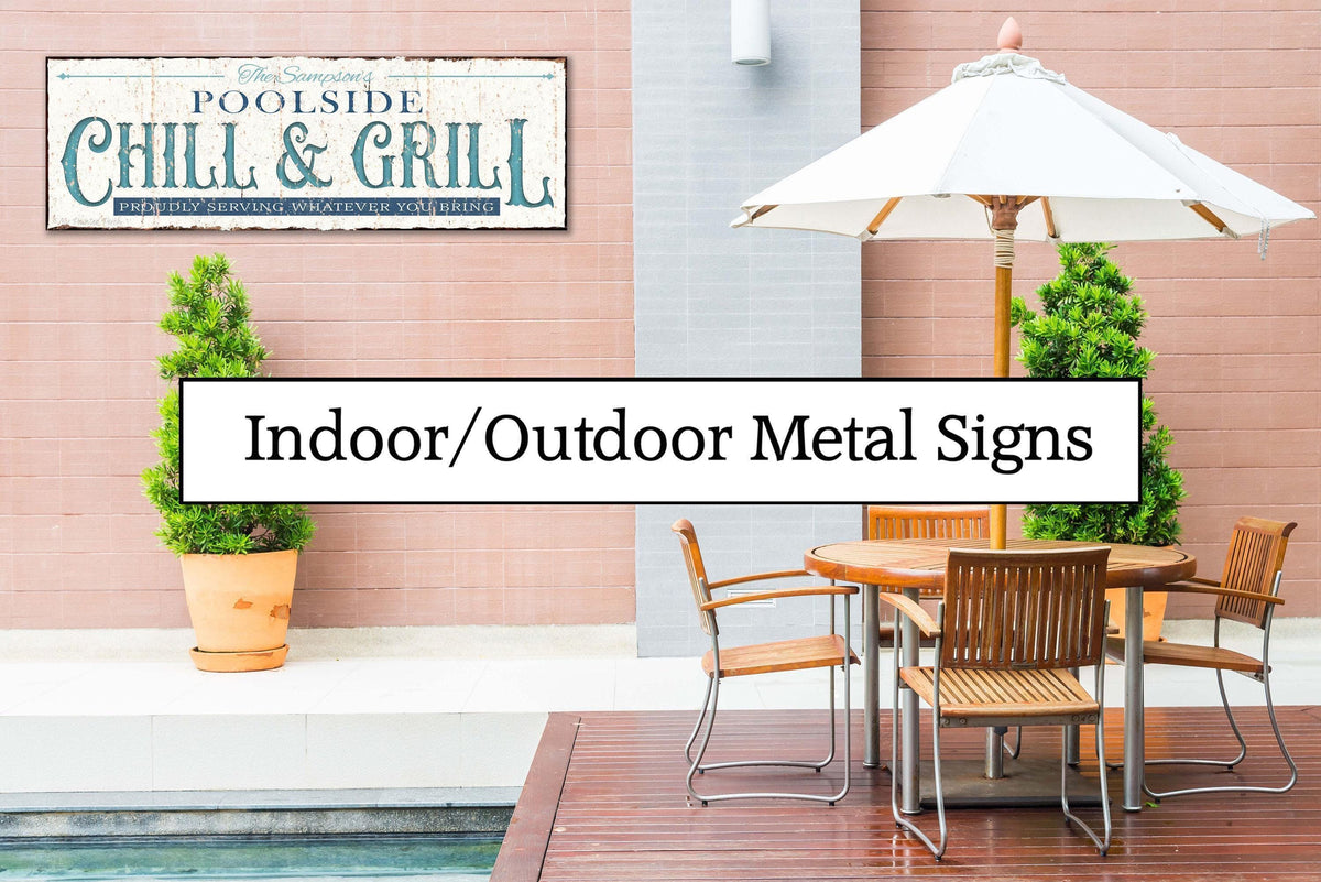 Personalized Poolside Chill & Grill Metal Sign - Custom Outdoor Decor