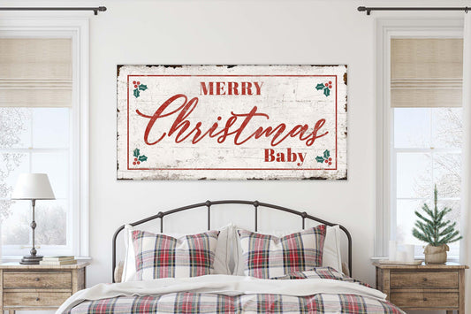 Vintage MERRY CHRISTMAS BABY Sign Large Modern Farmhouse Rustic Wall Art