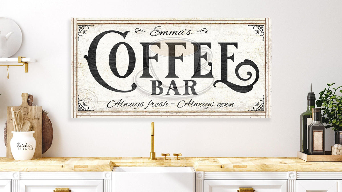 Vintage Coffee Bar Sign: Modern Farmhouse Kitchen Wall Art