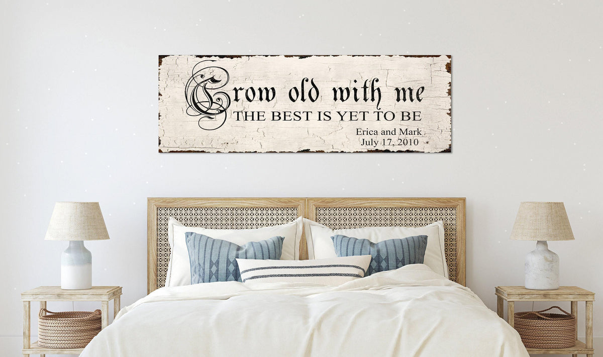 GROW OLD WITH Me Wedding Sign For Couple Personalized Custom Vintage Canvas Anniversary Gift