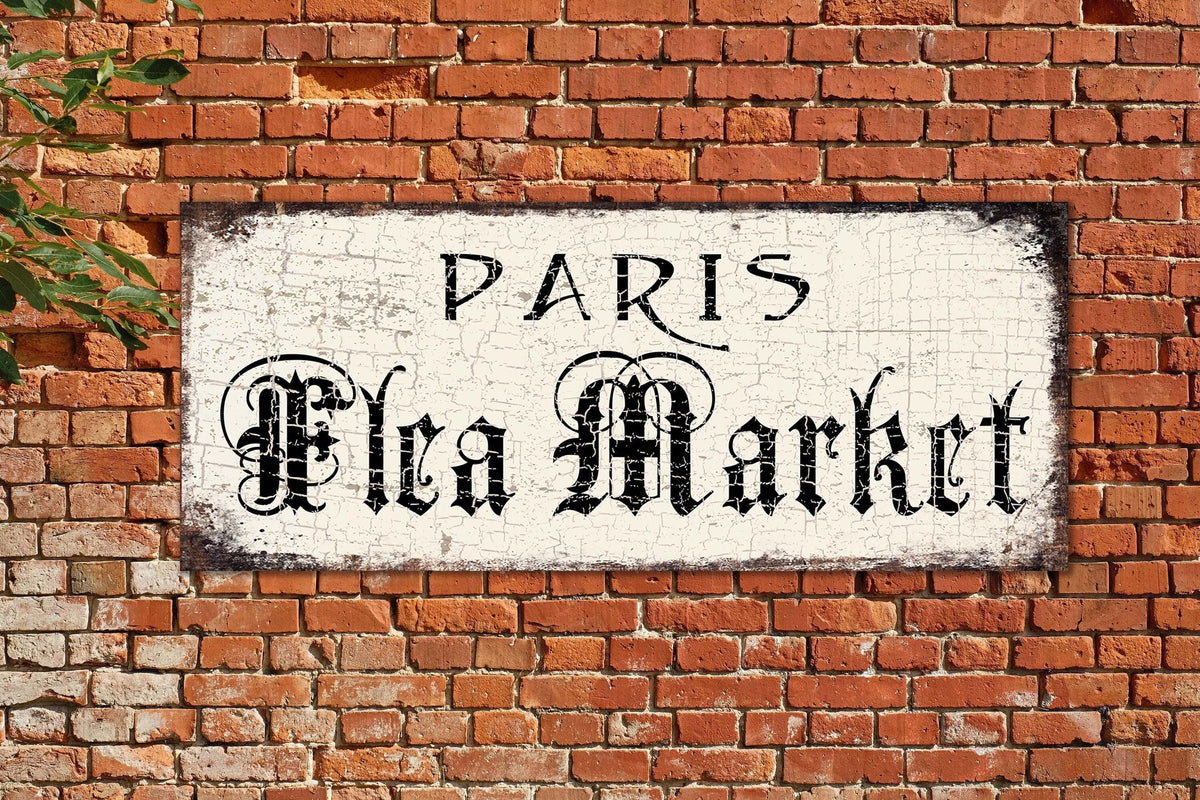 FLEA MARKET Sign Paris French Country Inspired Decor Large Rustic Distressed Canvas Print